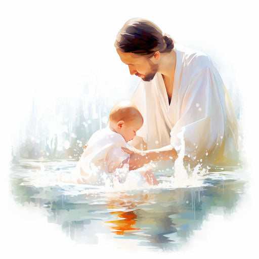 Baptism clipart in the style of Impressionistic Art, on a white background