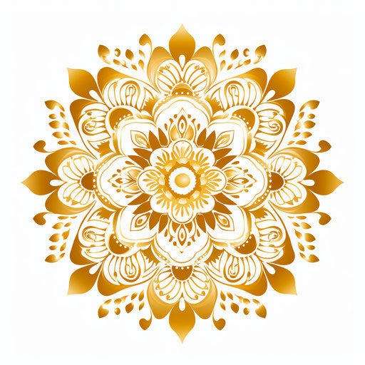 Gold mandala on white background, romantic flower patterns