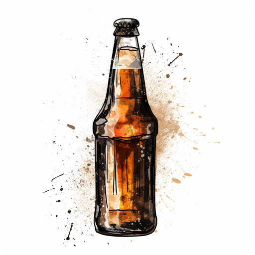 Beer bottle in Chiaroscuro Art style on white background