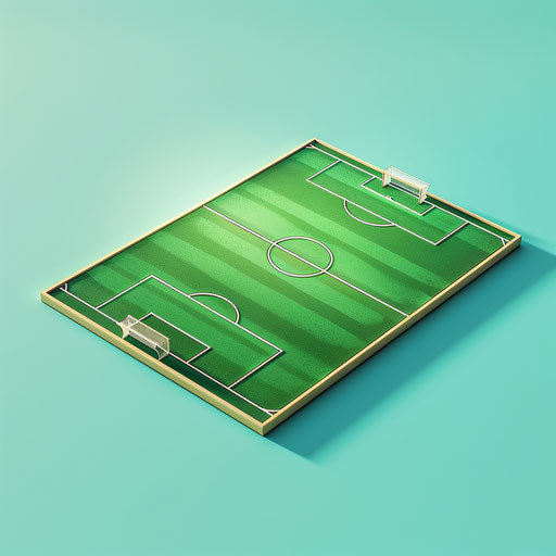 Realistic soccer field clipart against flat turquoise background