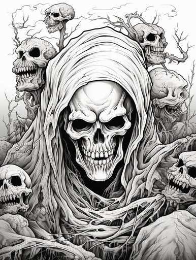 Halloween coloring page with scary images