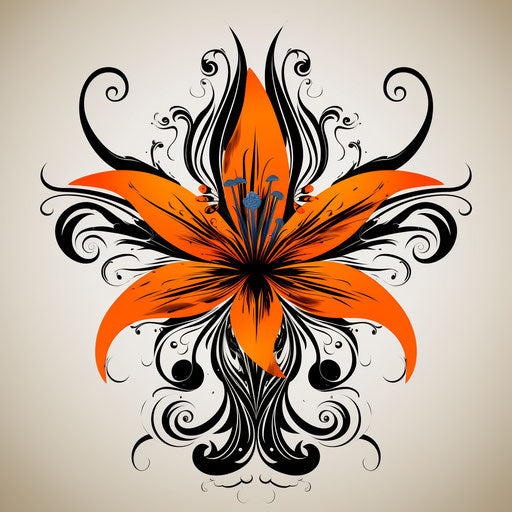 Tribal flower lily tribal tattoo tribal cross stencils, dark orange...