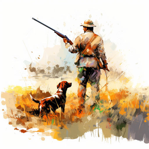Hunting clipart in Impressionistic Art style, on white background