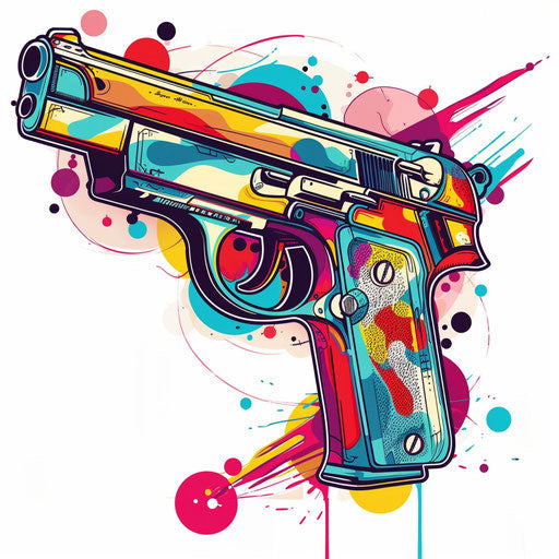 Pop art tattoo design of a cartoonish gun