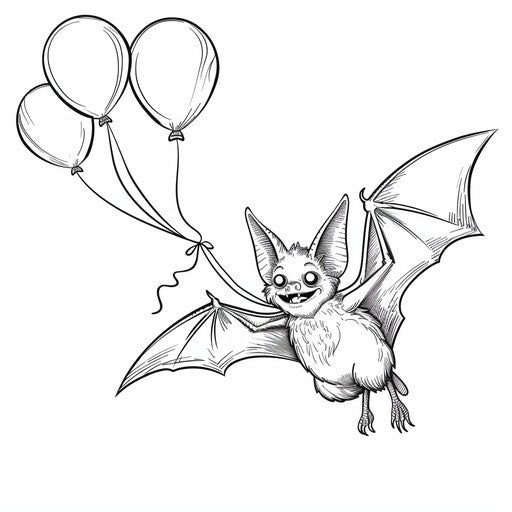 Playful bat flying with balloons tied to feet