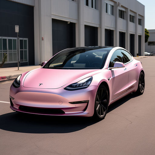 Light pink metallic electric car