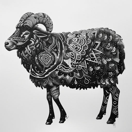 Cosmic black sheep tattoo sketch on white paper