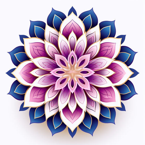 Purple flower on white background, light pink and dark blue style