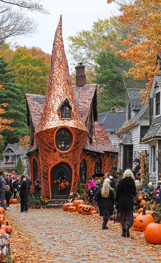 New England town decorated for Halloween