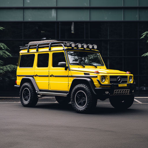 Bright yellow Mercedes Benz G Wagon classic