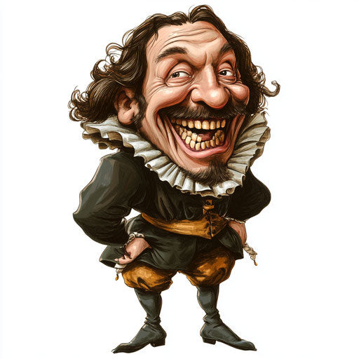 Humorous caricature of a Hugo Grotius caricature clipart with human characteristics, exaggerated big teeth, big feet, rough edges, vibrant colors, cartoon style, laughing, high-resolution, no background, isolated - c 40