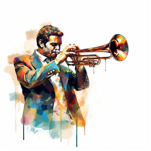 Trombone clipart in the style of Oil painting on white
