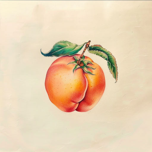 Flat tattoo sketch of a peach with soft pastel colors