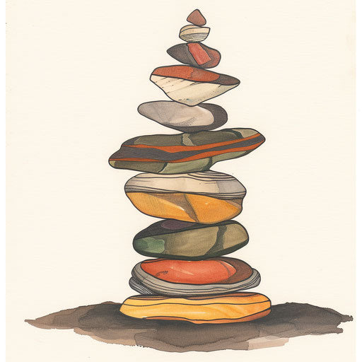 Stacked stones tattoo in earth tones for serene balance