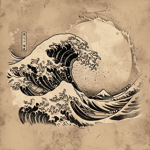 Vintage clipart style tattoo sketch of a Japanese wave