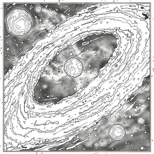 Detailed illustration of the Milky Way galaxy. Coloring book page