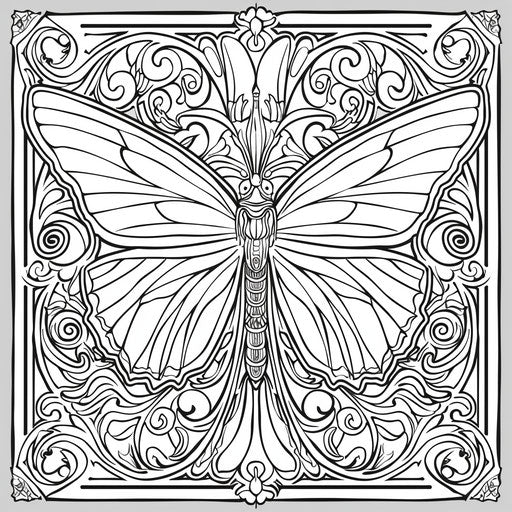 Butterfly with Art Nouveau style wing patterns. Coloring page