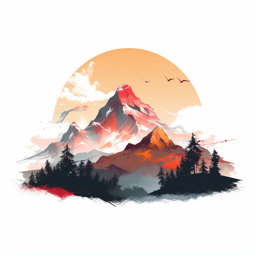Mountain silhouette in Oil painting style on white background
