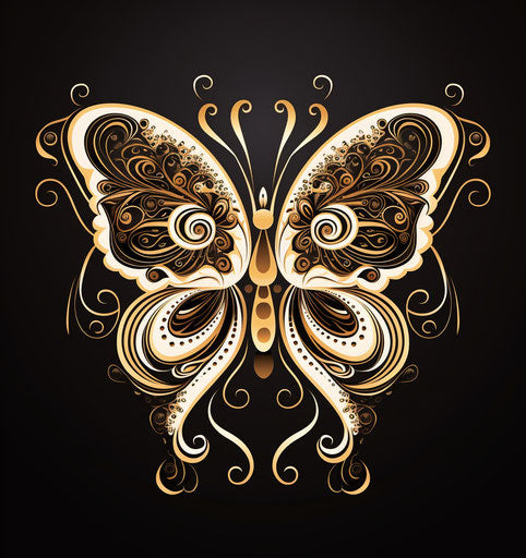 Black butterfly design squiggly style, white and brown