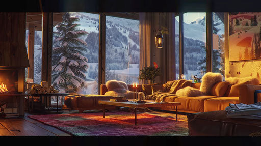 Cozy interior of a luxury chalet in ski resort