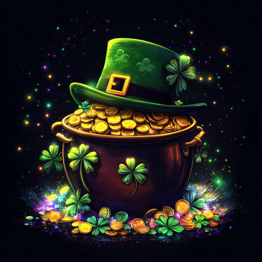 Rainbow treasure with Irish hat and shamrocks
