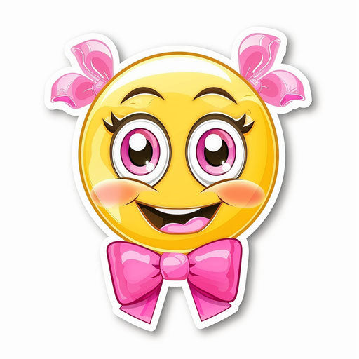 Smiling pink bow sticker in yellow and magenta style