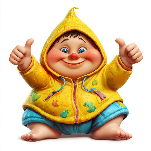 Humorous caricature of a raincoat with human characteristics