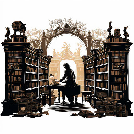 Library clipart in Chiaroscuro Art style, on white background