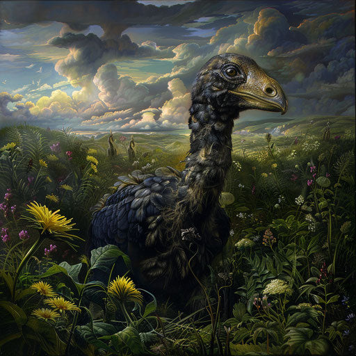 Dodo bird in a lush grassland