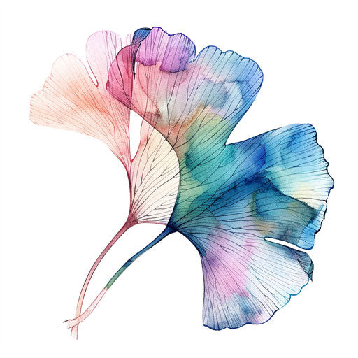 Watercolor ginkgo biloba leaf with soft pastel colors