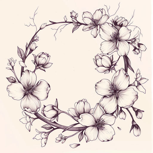 Eleven tattoo sketch framed by delicate cherry blossoms