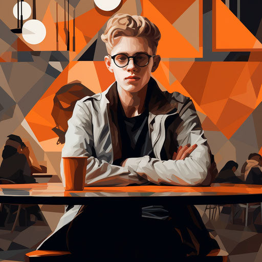 Digital portrait of a person sitting in a modern café