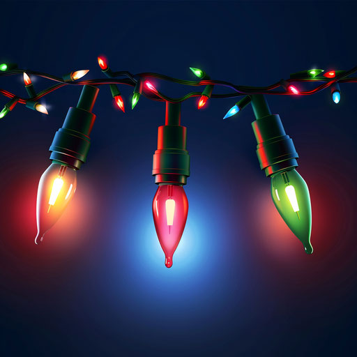 Christmas lights clipart in photo realistic style with flat random color background