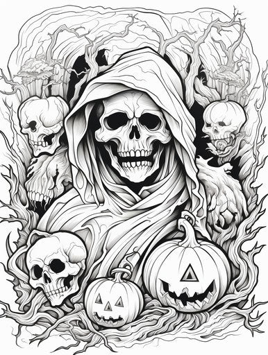 Halloween coloring page with scary images