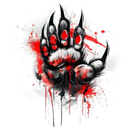 Dynamic illustration of bear paw with motion effect and bold red splash