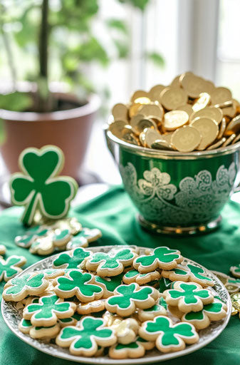 Elegant St. Patrick's Day party with green and white tablecloth