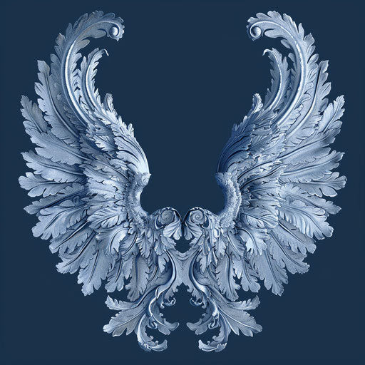 Realistic angel wings on flat indigo background