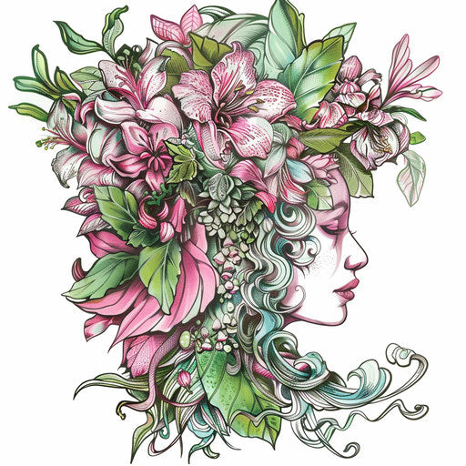 Exotic flat tattoo sketch of Venus adorned with exotic flowers