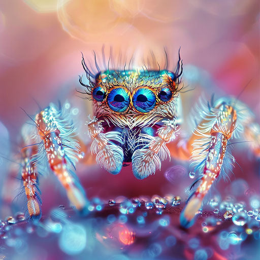 Cute spider with sparkling eyes in the style of Roeselien Raimond