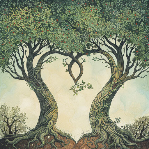 Interwoven trees forming a heart