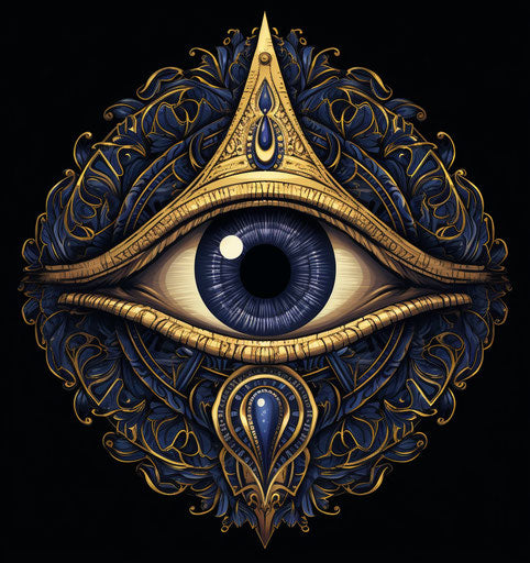 All-seeing eye in circular ornate geometric pattern