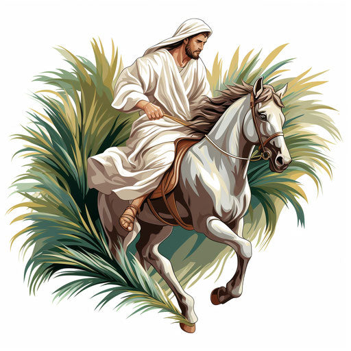 Palm Sunday Illustration in the style of Chiaroscuro Art, on white background