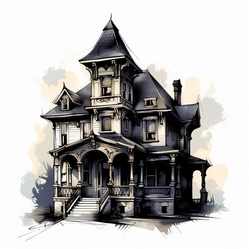 House illustration in the style of Chiaroscuro Art, on white background
