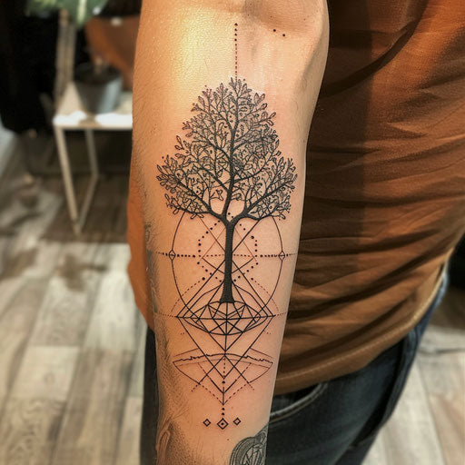 Geometric tree of life tattoo, Guy Aitchison style