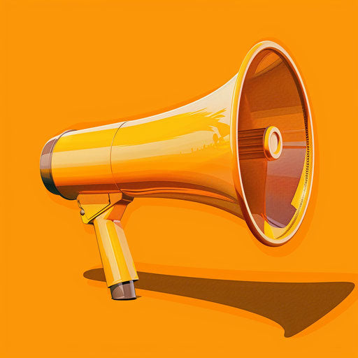 Realistic illustration of a megaphone on sunset orange background