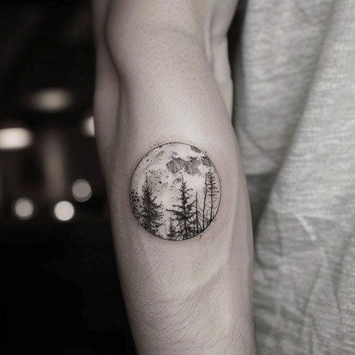 Simple tattoos for men of a moon, in the style of Peter Jackson