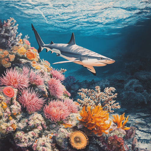 Longtail shark patrolling rocky reef