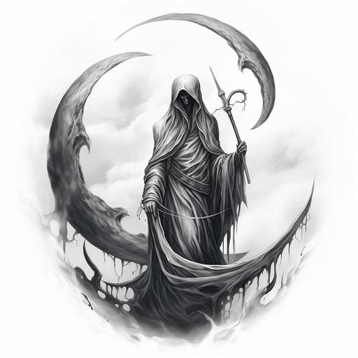 The lunar and reaper tattoo design, in matte photo style