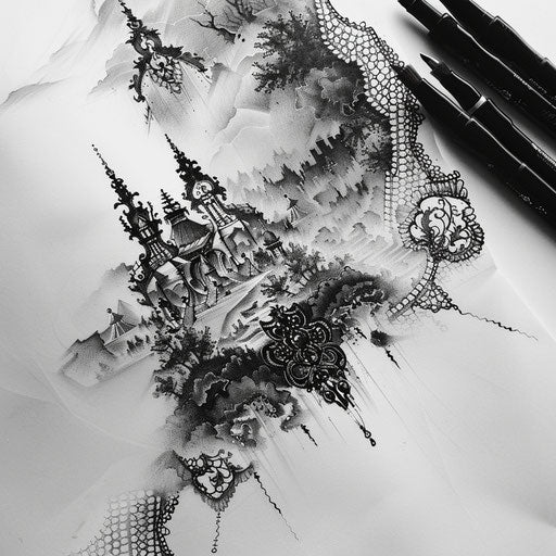 Surreal lace tattoo sketch