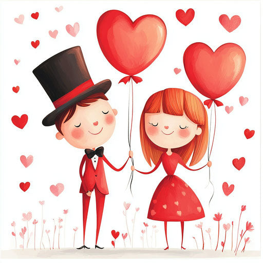 Valentine's Day couple with roses and heart-shaped baloons